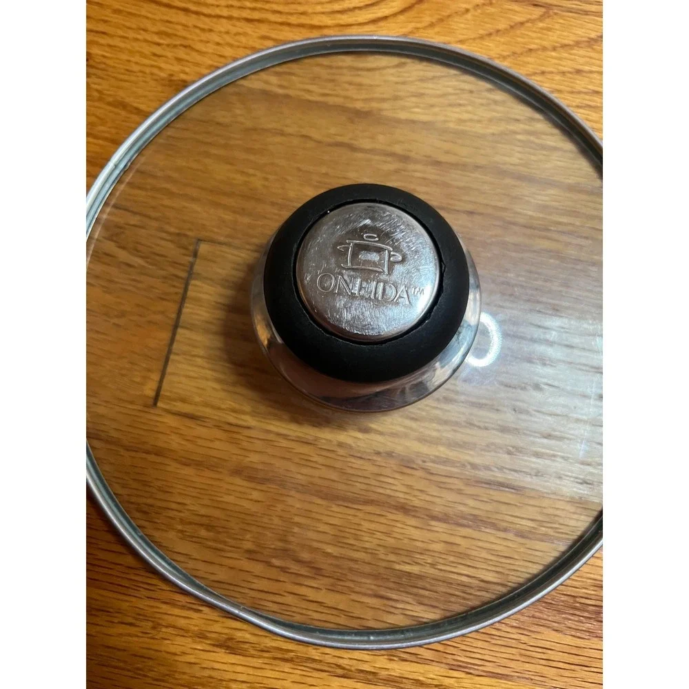 Oneida Tempered Glass Replacement Lid with Stainless Steel Rim and Black Knob